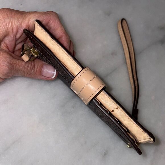 Coach Wallet Signature Logo Coated Canvas Slim Brown Tan Black Designer - Picture 8 of 16